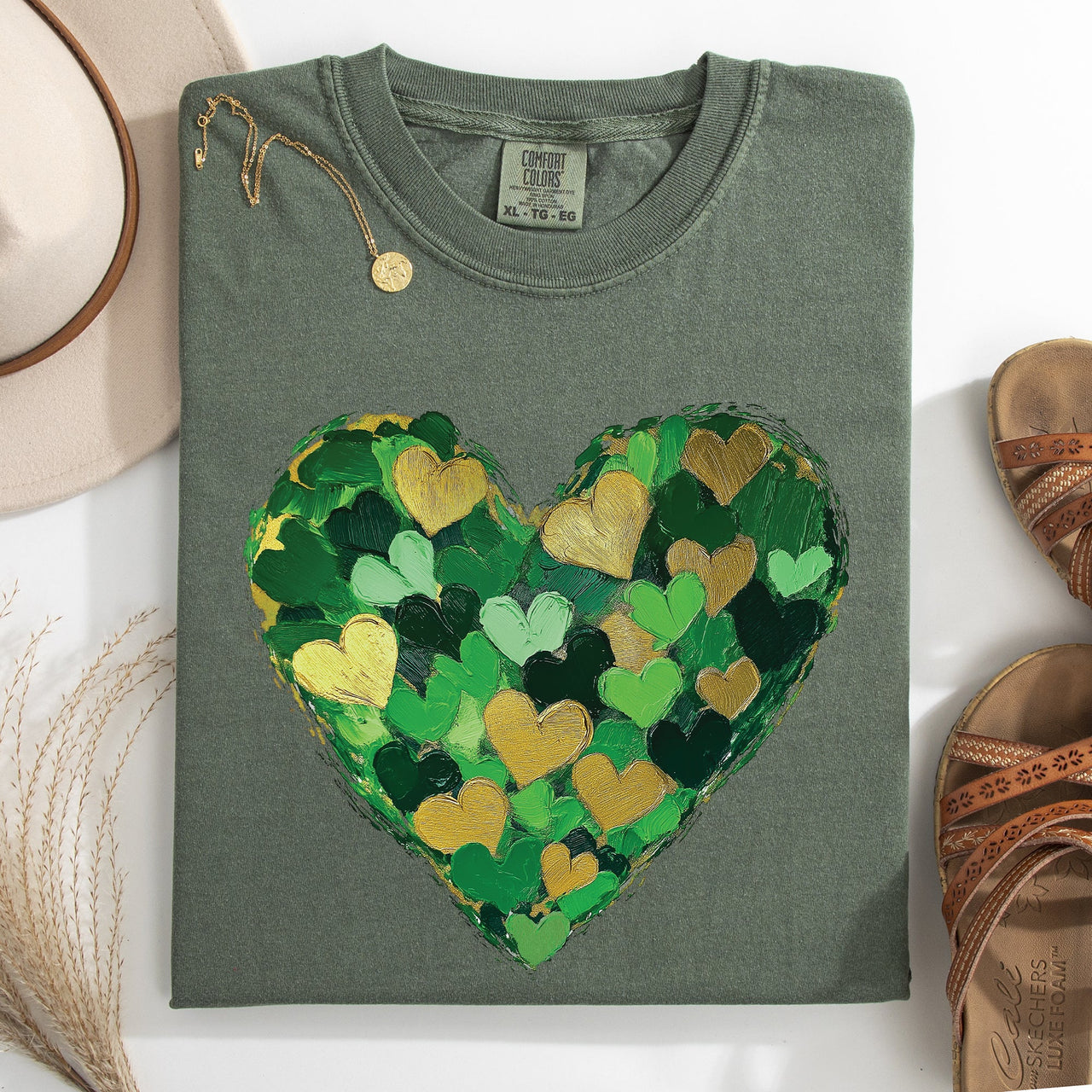 Painted Hearts St Patrick's Day Shamrock Clover Lucky Leprechaun Comfort Colors Tee
