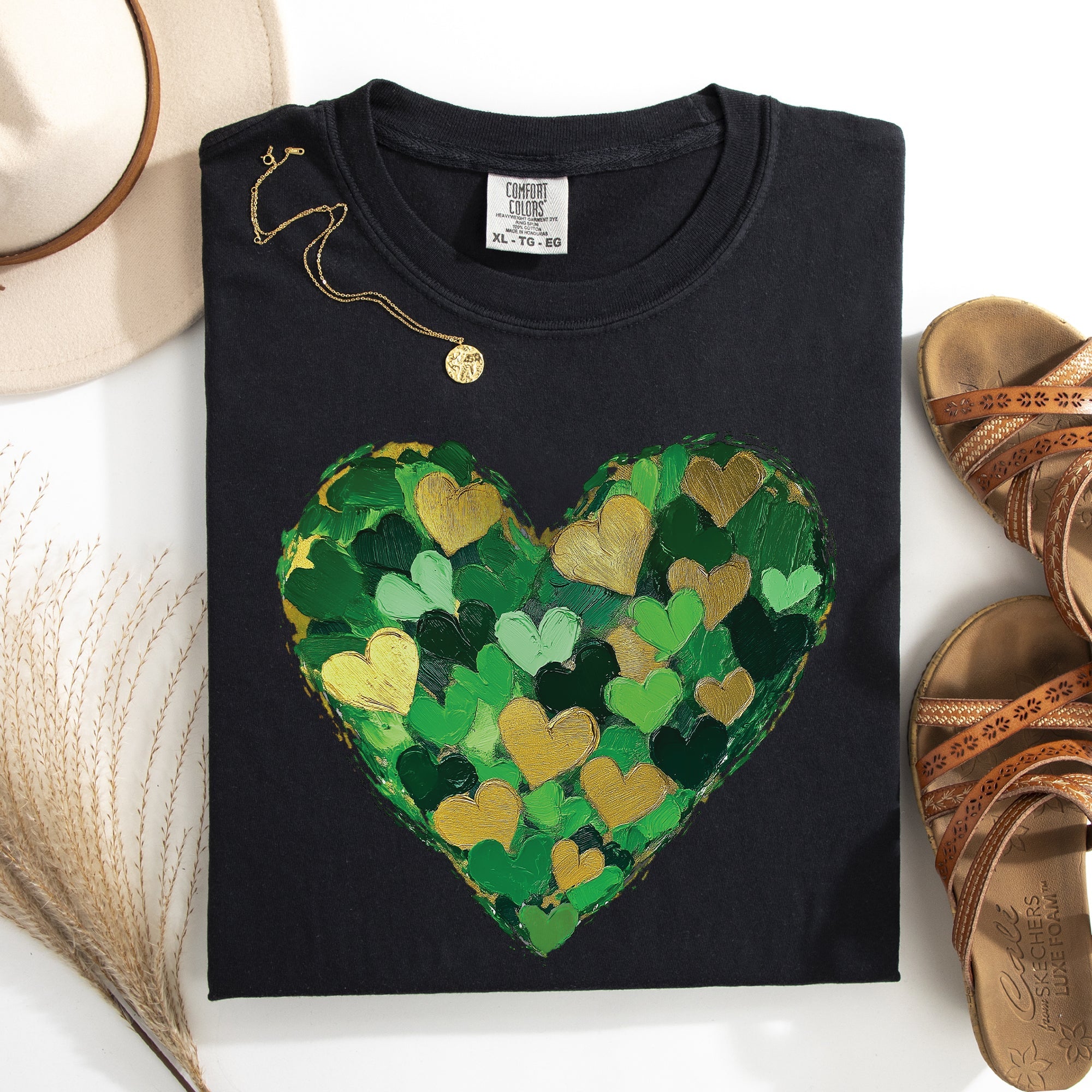 Painted Hearts St Patrick's Day Shamrock Clover Lucky Leprechaun Comfort Colors Tee
