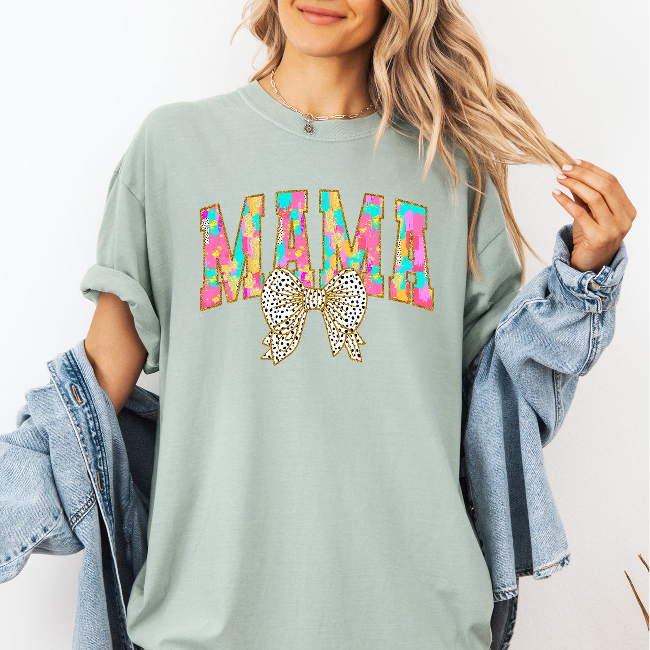 Painted Mama Dalmatian Print Bow Ribbon Coquette Mother's Day Design Comfort Colors Tee