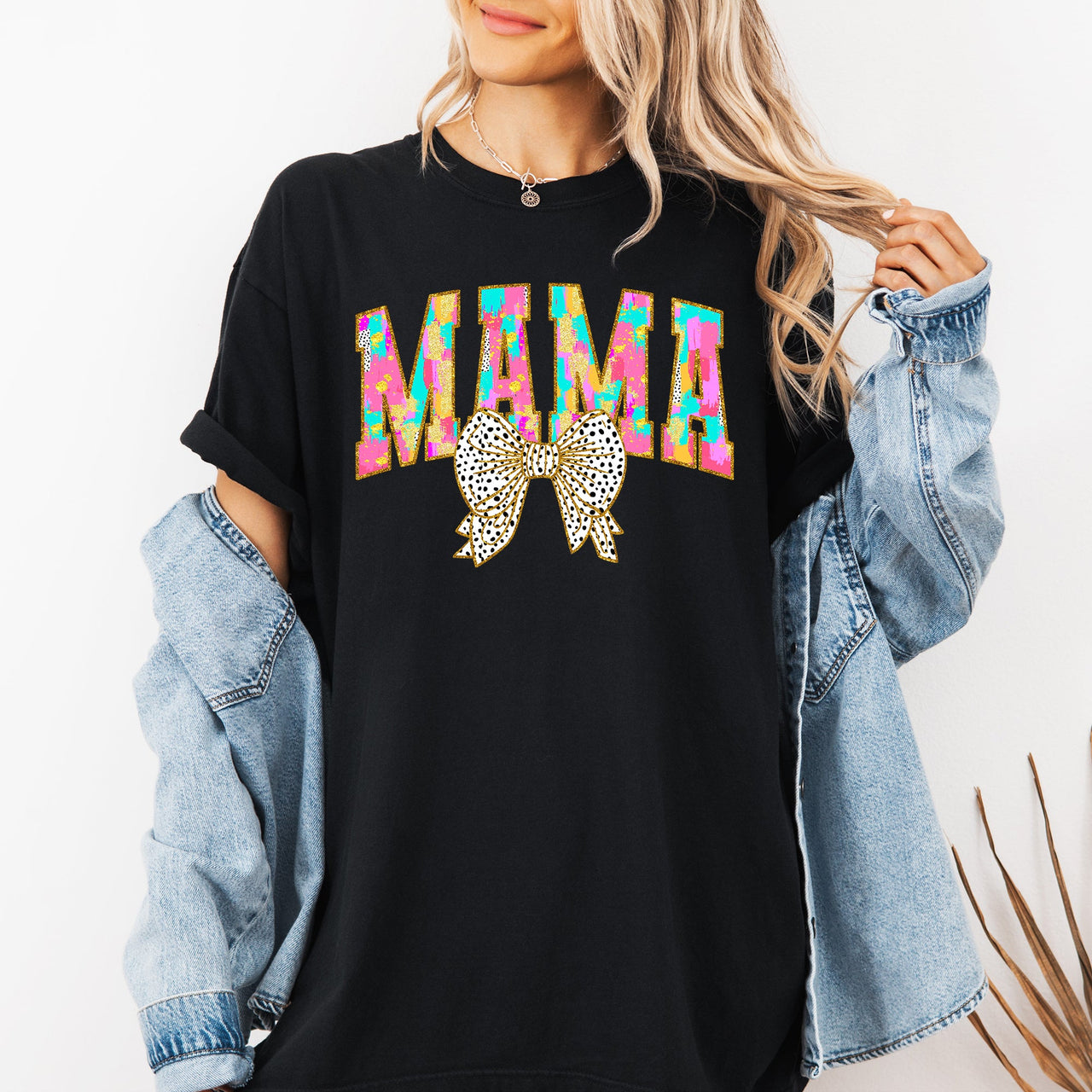 Painted Mama Dalmatian Print Bow Ribbon Coquette Mother's Day Design Comfort Colors Tee
