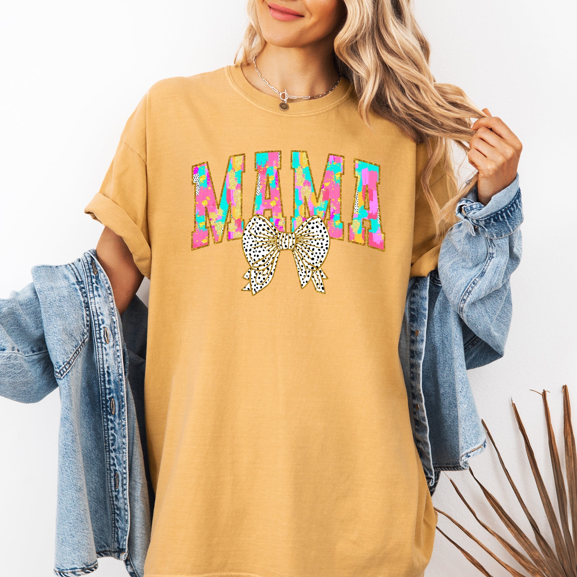 Painted Mama Dalmatian Print Bow Ribbon Coquette Mother's Day Design Comfort Colors Tee