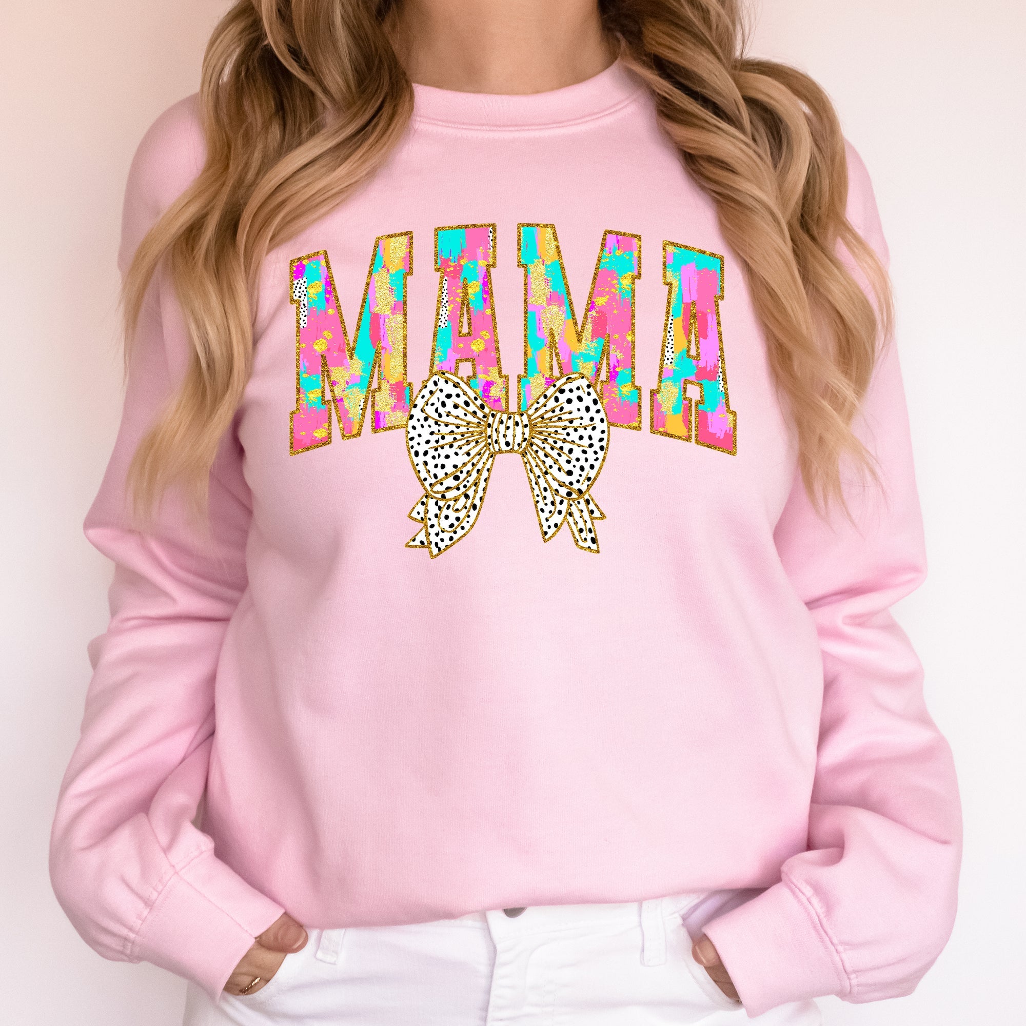 Painted Mama Dalmatian Print Bow Ribbon Coquette Mother's Day Cozy Warm Sweatshirt
