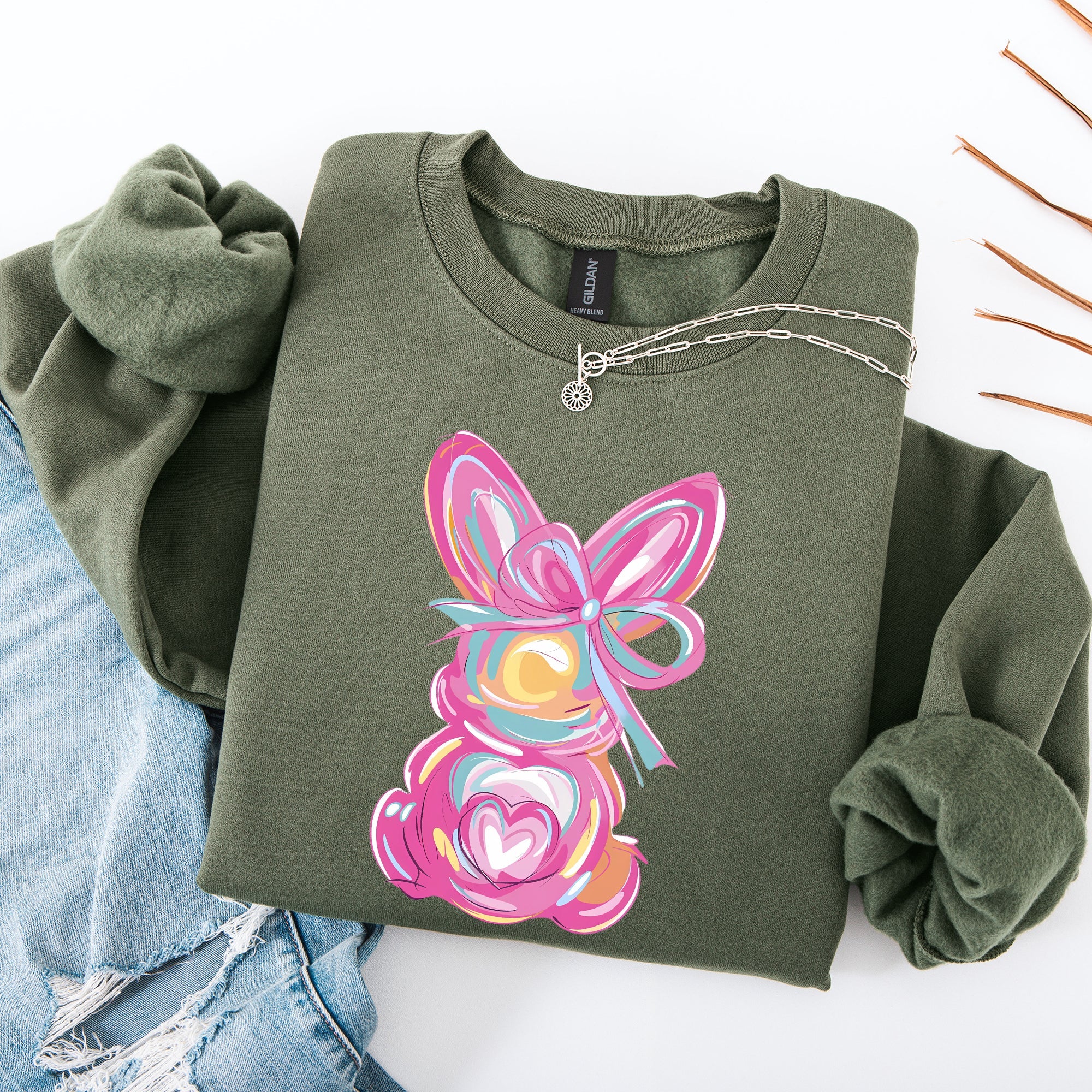 Painted Pastel Bunny Easter Jesus Rabbit Holiday Celebration Illustration Sweatshirt