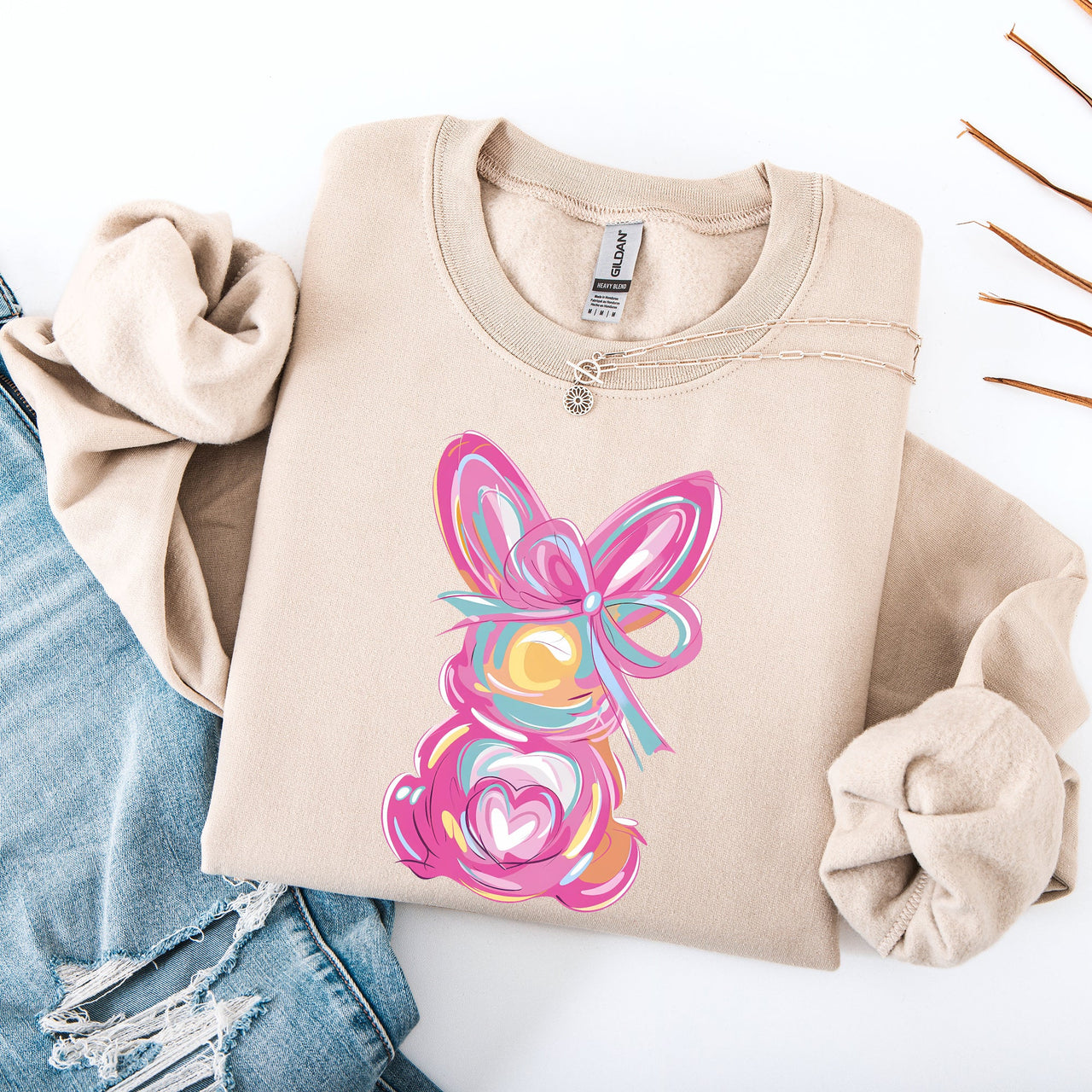 Painted Pastel Bunny Easter Jesus Rabbit Holiday Celebration Illustration Sweatshirt