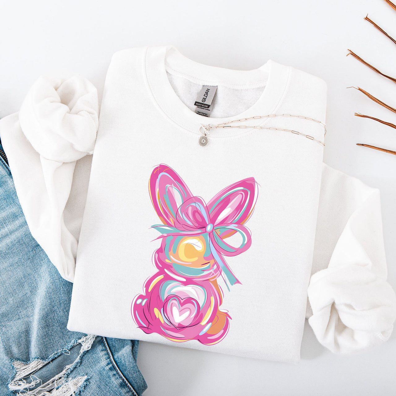 Painted Pastel Bunny Easter Jesus Rabbit Holiday Celebration Illustration Sweatshirt