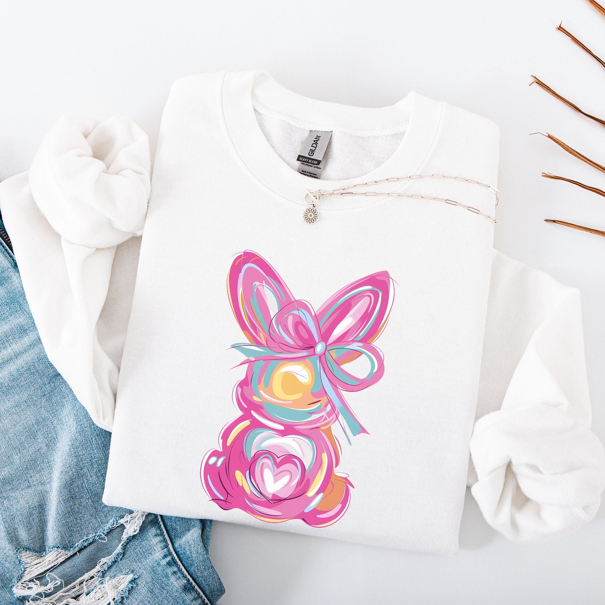 Painted Pastel Bunny Easter Jesus Rabbit Holiday Celebration Illustration Sweatshirt