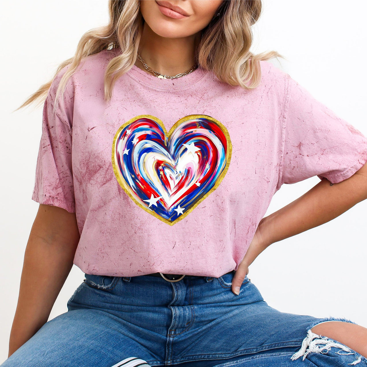 Painted Patriotic Heart Color Blast USA Stars Fourth Of July Design Comfort Colors Tee