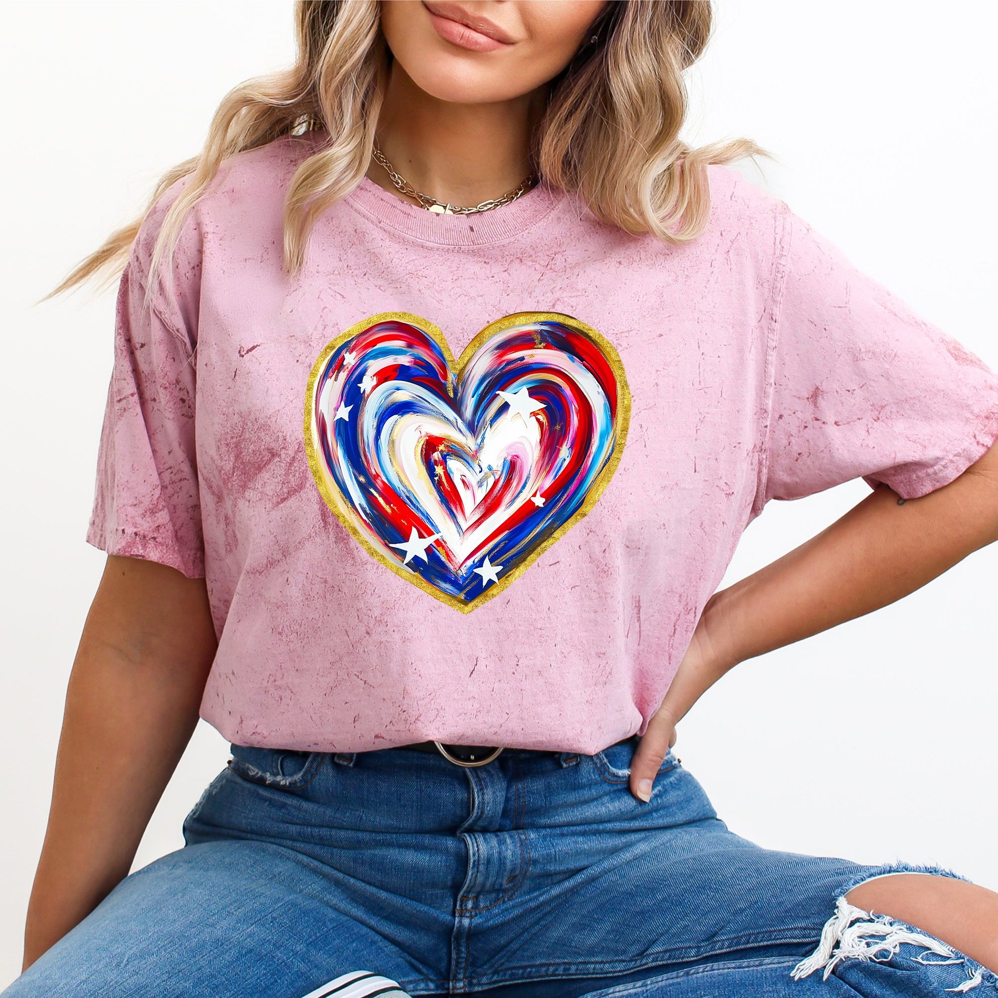 Painted Patriotic Heart Color Blast USA Stars Fourth Of July Design Comfort Colors Tee