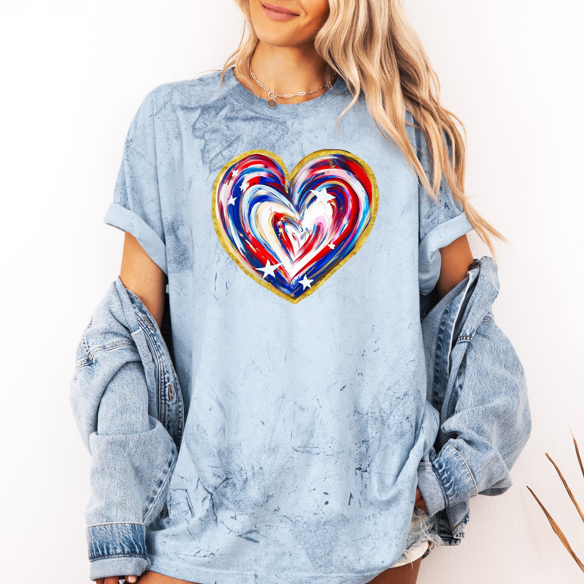 Painted Patriotic Heart Color Blast USA Stars Fourth Of July Design Comfort Colors Tee