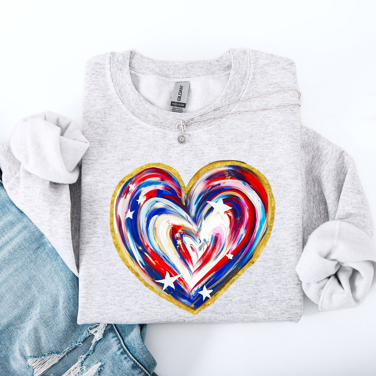 Painted Patriotic Heart Featuring America Flag Stars And Stripes USA 4th Of July Sweatshirt