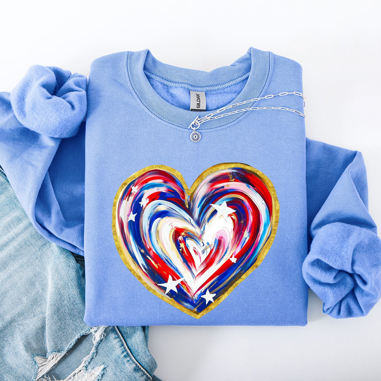 Painted Patriotic Heart Featuring America Flag Stars And Stripes USA 4th Of July Sweatshirt