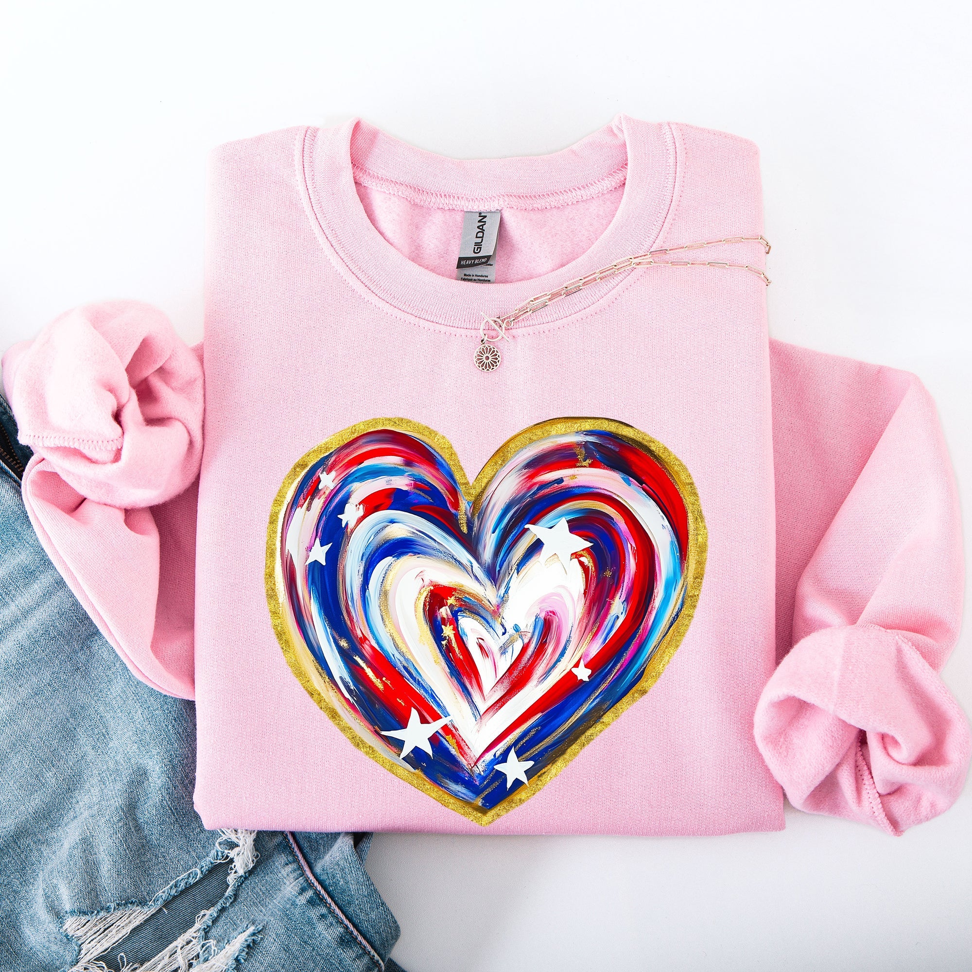 Painted Patriotic Heart Featuring America Flag Stars And Stripes USA 4th Of July Sweatshirt