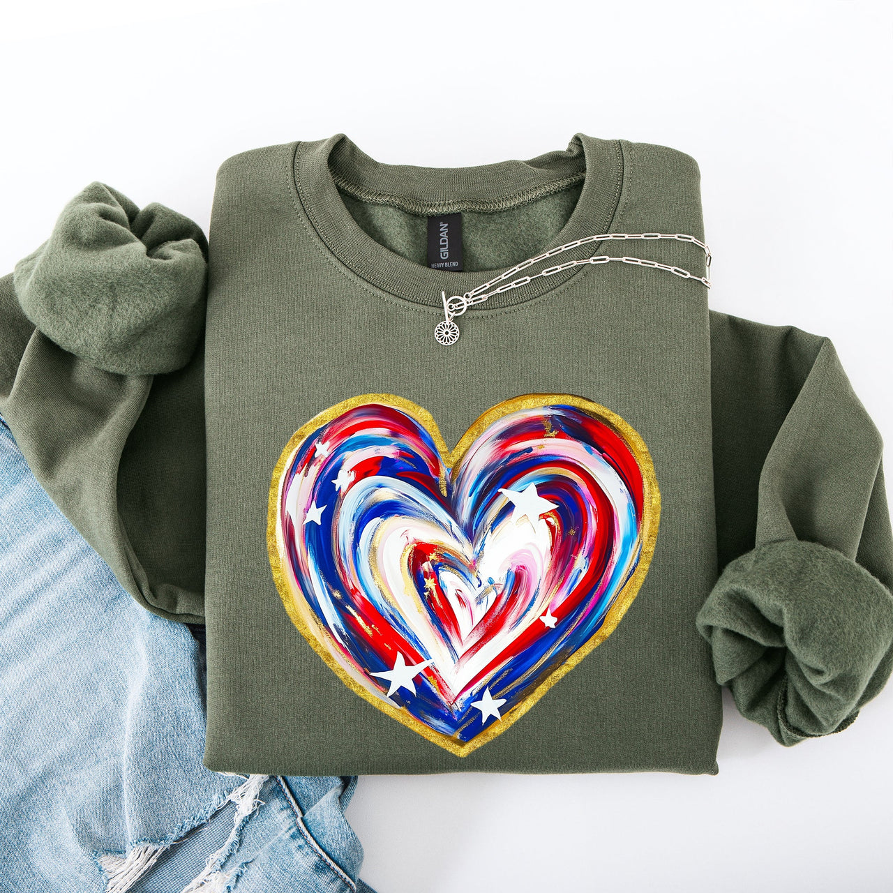 Painted Patriotic Heart Featuring America Flag Stars And Stripes USA 4th Of July Sweatshirt