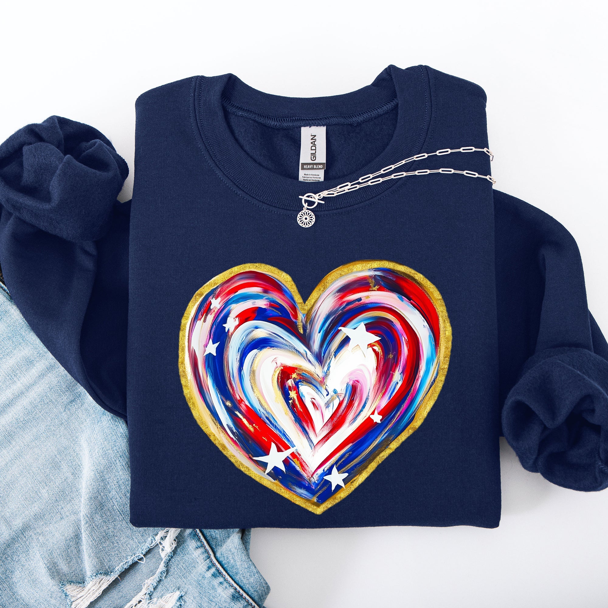 Painted Patriotic Heart Featuring America Flag Stars And Stripes USA 4th Of July Sweatshirt