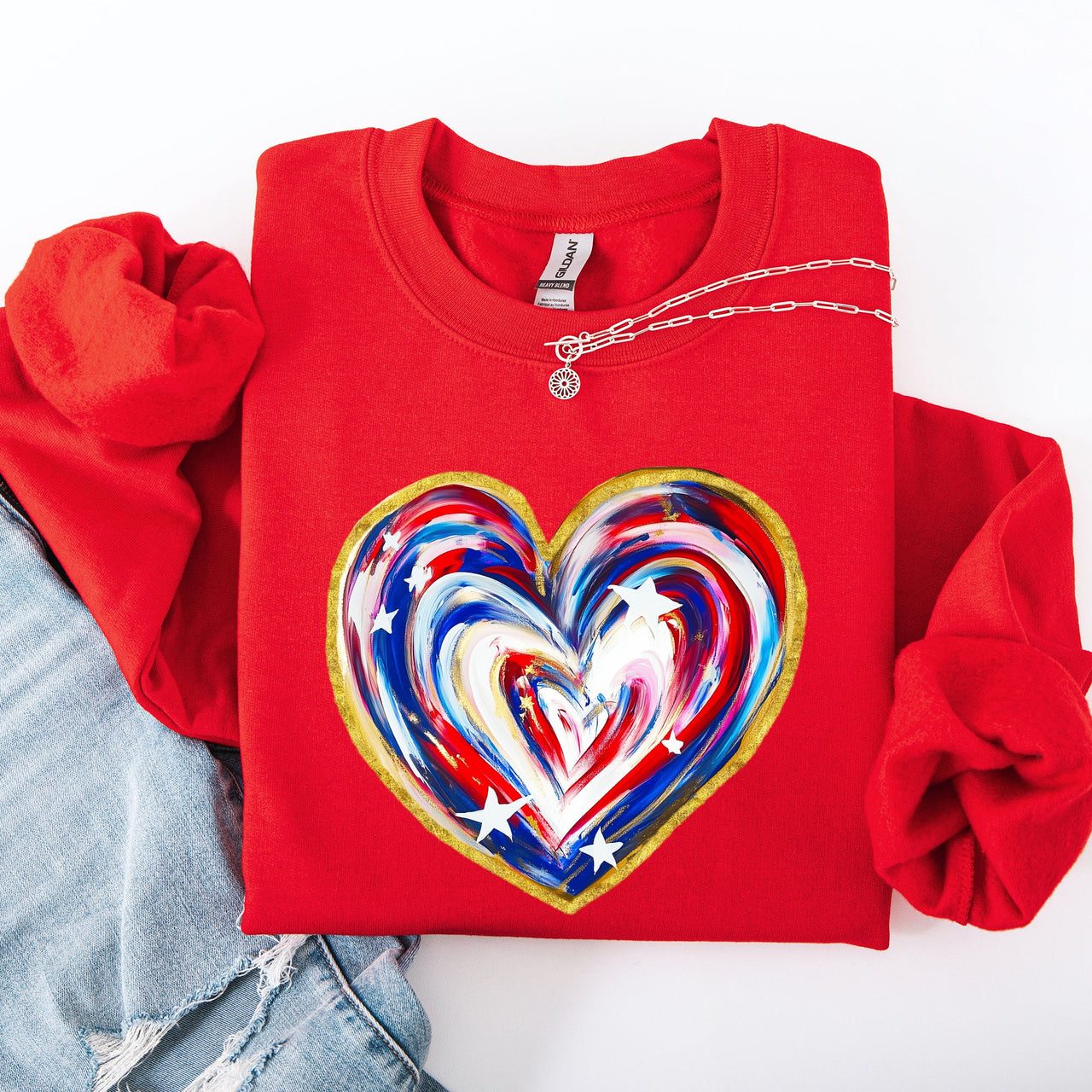 Painted Patriotic Heart Featuring America Flag Stars And Stripes USA 4th Of July Sweatshirt