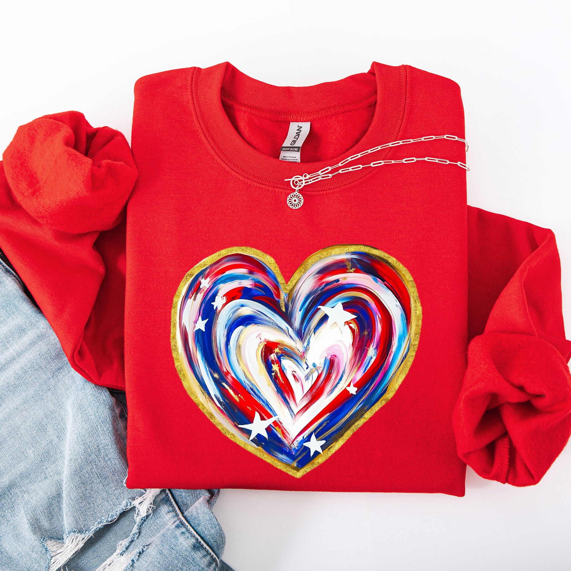 Painted Patriotic Heart Featuring America Flag Stars And Stripes USA 4th Of July Sweatshirt