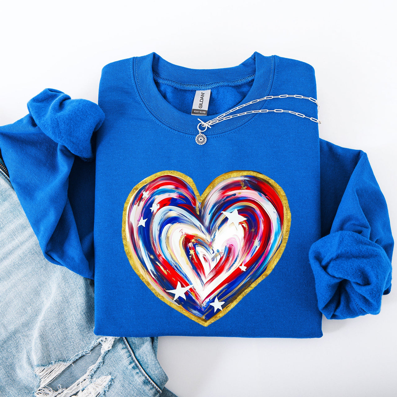 Painted Patriotic Heart Featuring America Flag Stars And Stripes USA 4th Of July Sweatshirt
