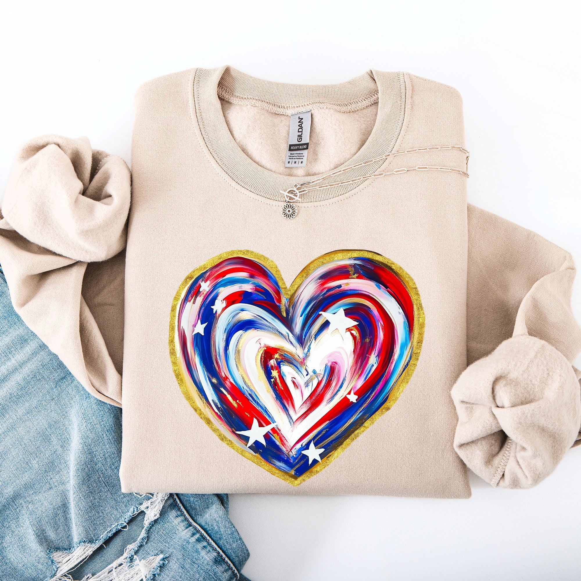 Painted Patriotic Heart Featuring America Flag Stars And Stripes USA 4th Of July Sweatshirt