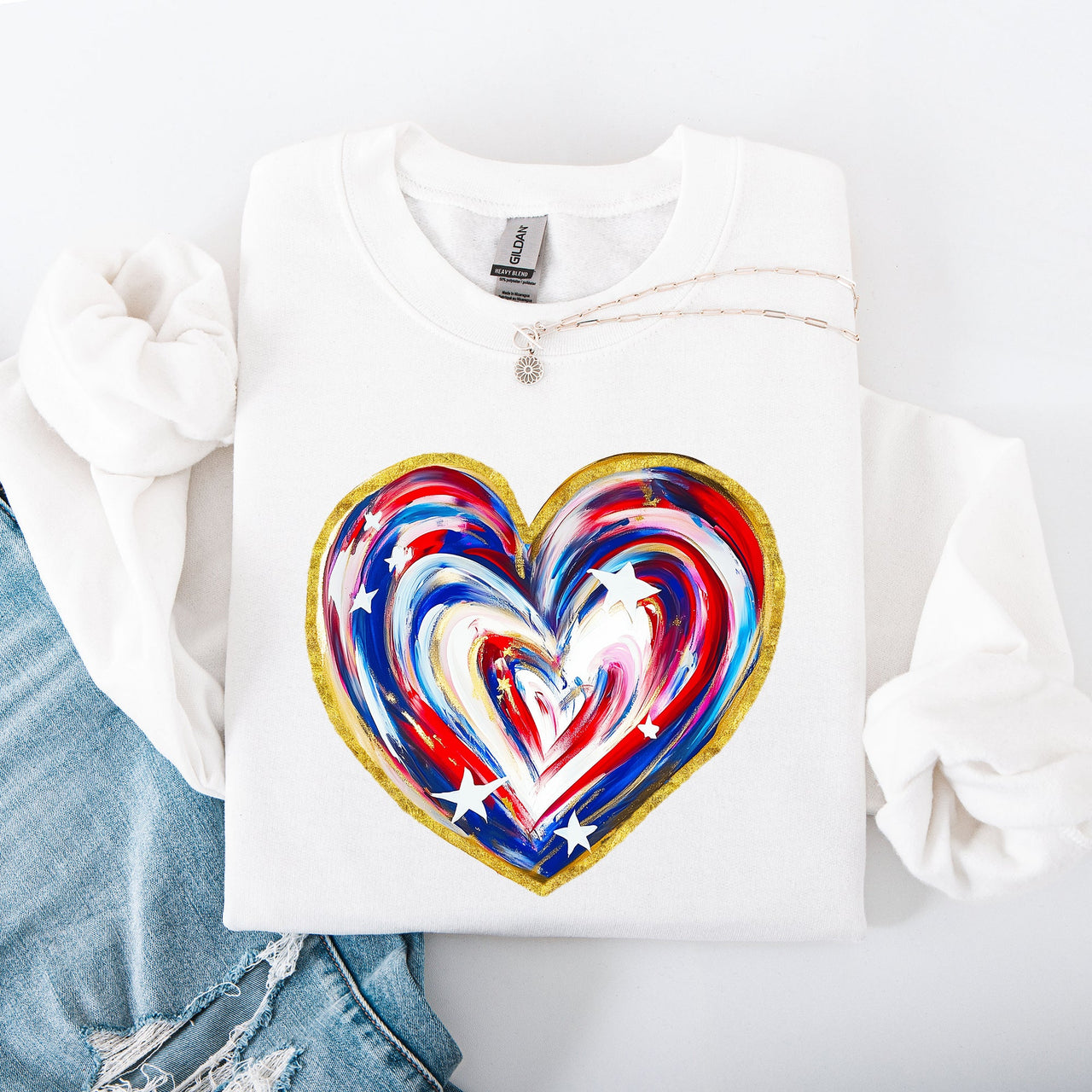 Painted Patriotic Heart Featuring America Flag Stars And Stripes USA 4th Of July Sweatshirt