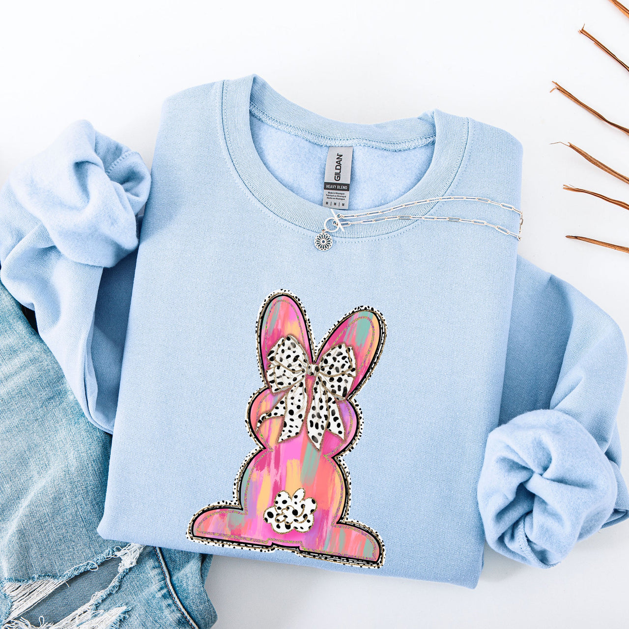 Painted Colorful Dalmatian Print Easter Bunny Jesus Rabbit Holiday Theme Graphic Art Sweatshirt