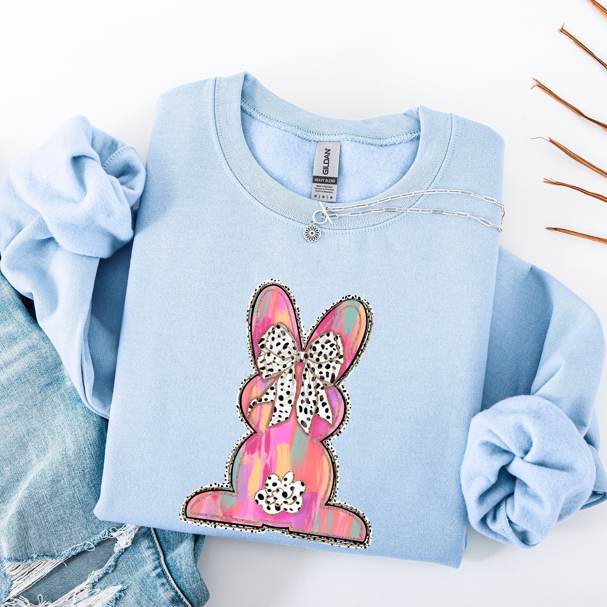 Painted Colorful Dalmatian Print Easter Bunny Jesus Rabbit Holiday Theme Graphic Art Sweatshirt