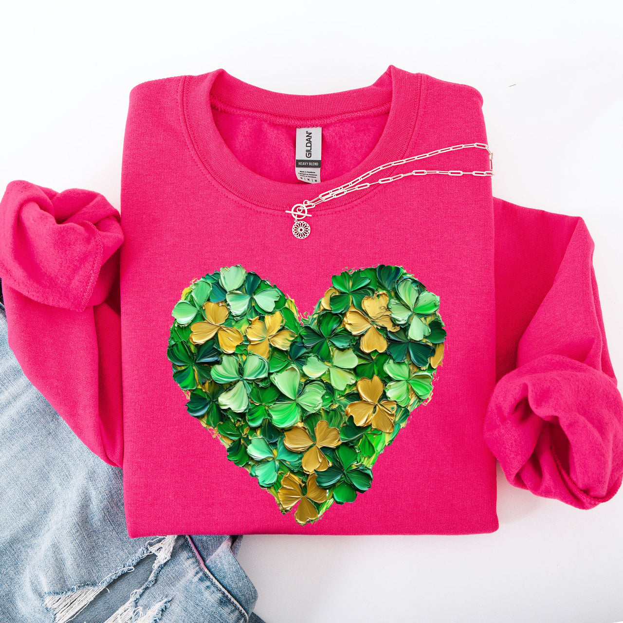 Painted Shamrock Heart Leprechaun Clover Lucky St Patrick's Day Holiday Sweatshirt