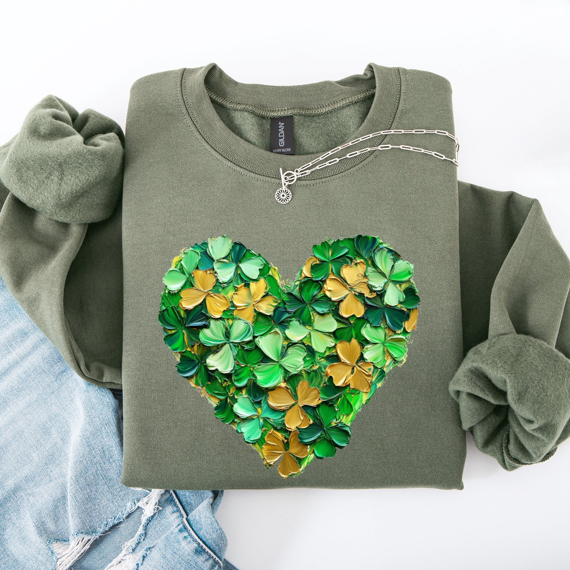 Painted Shamrock Heart Leprechaun Clover Lucky St Patrick's Day Holiday Sweatshirt