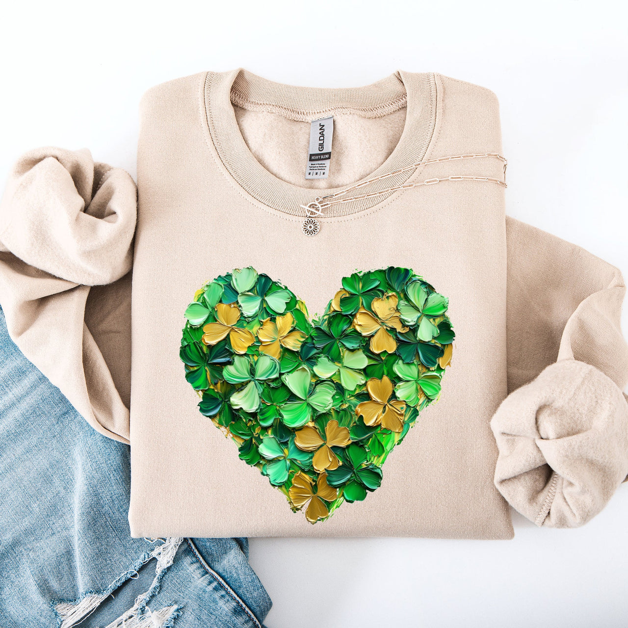 Painted Shamrock Heart Leprechaun Clover Lucky St Patrick's Day Holiday Sweatshirt