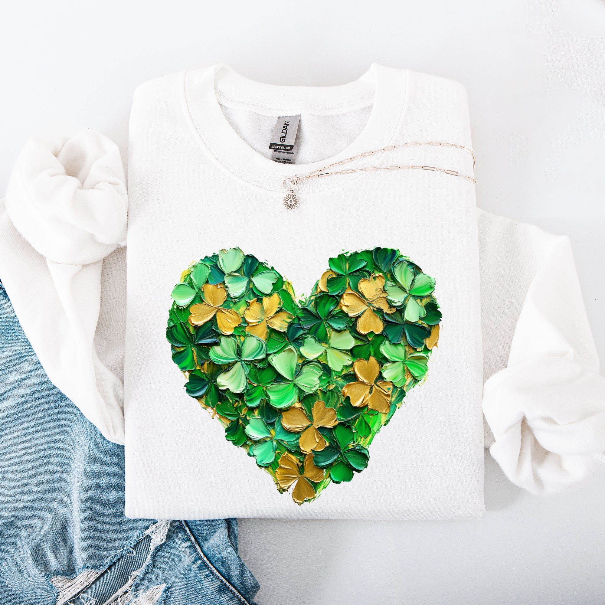 Painted Shamrock Heart Leprechaun Clover Lucky St Patrick's Day Holiday Sweatshirt