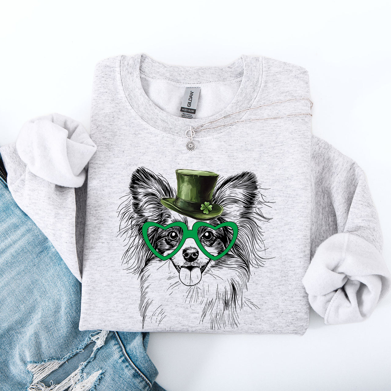 Papillon Adorable Dog St Patrick's Day Lucky Irish Shamrock Celebration With Festive Charm Sweatshirt