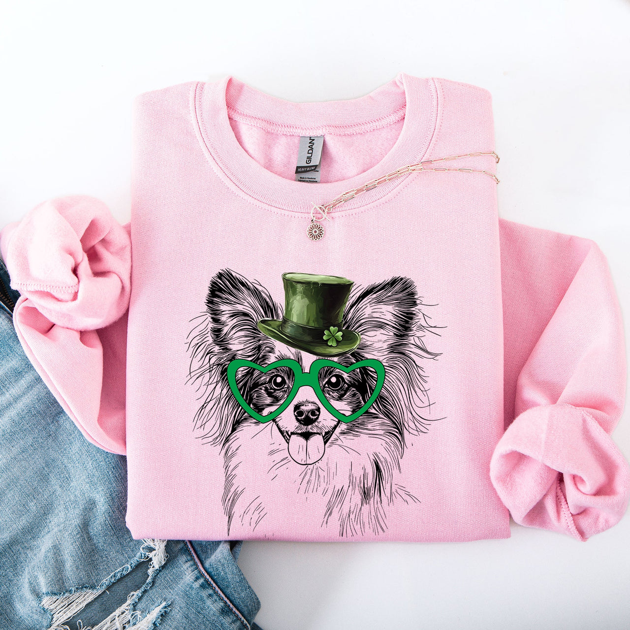Papillon Adorable Dog St Patrick's Day Lucky Irish Shamrock Celebration With Festive Charm Sweatshirt