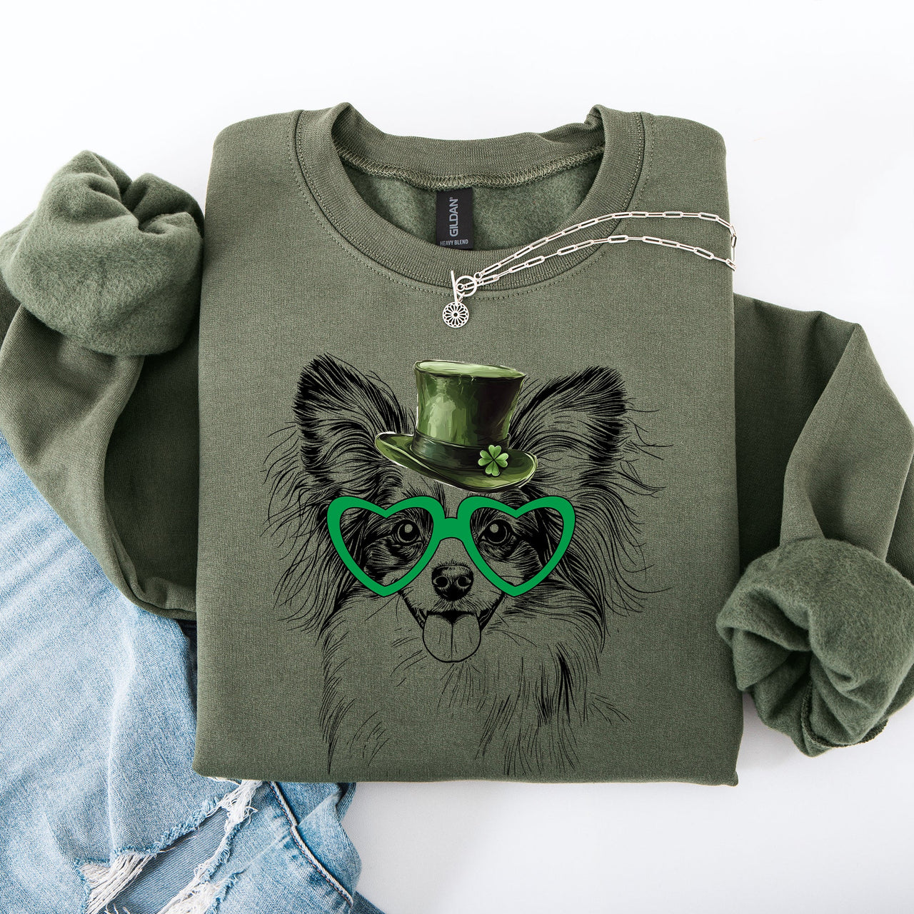Papillon Adorable Dog St Patrick's Day Lucky Irish Shamrock Celebration With Festive Charm Sweatshirt