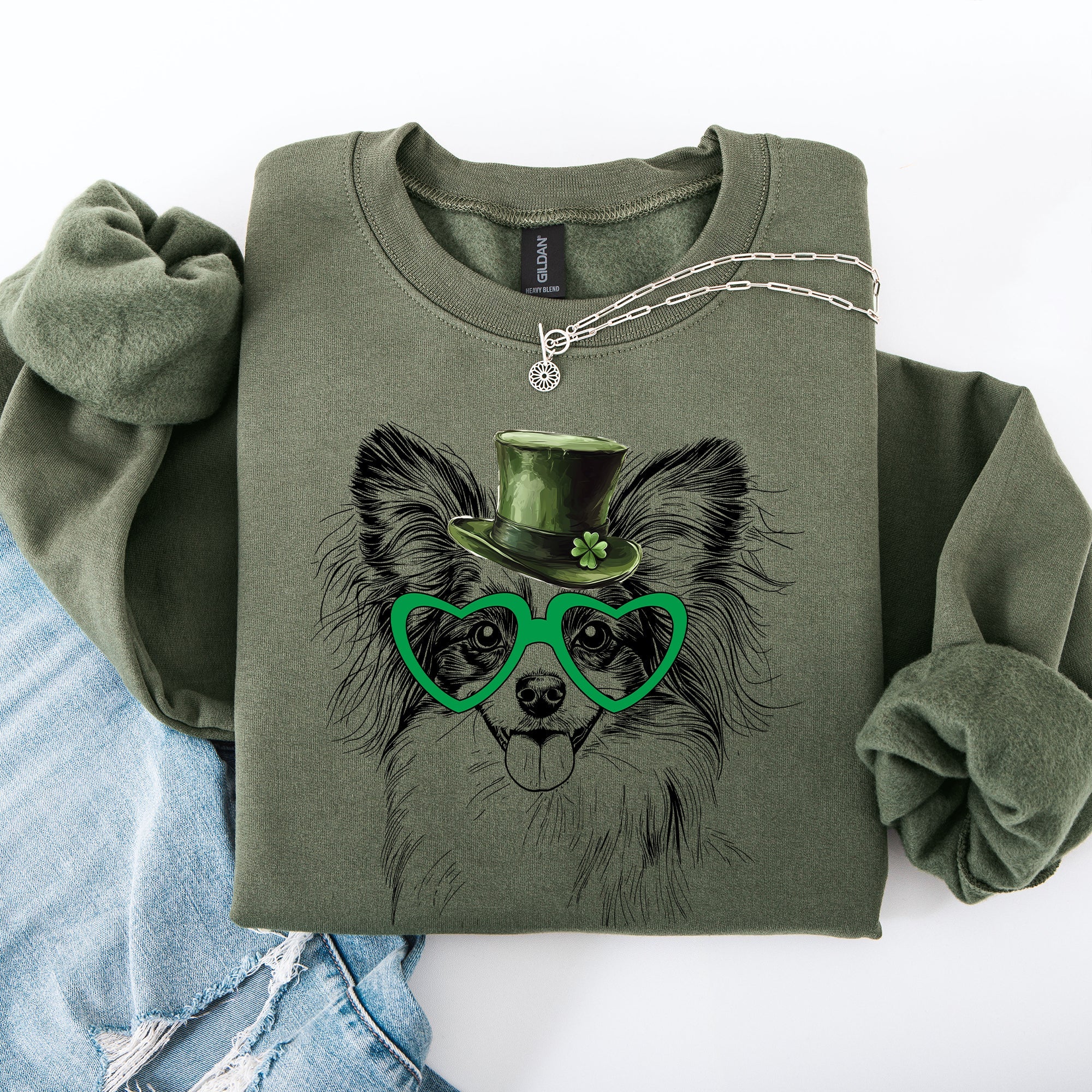 Papillon Adorable Dog St Patrick's Day Lucky Irish Shamrock Celebration With Festive Charm Sweatshirt