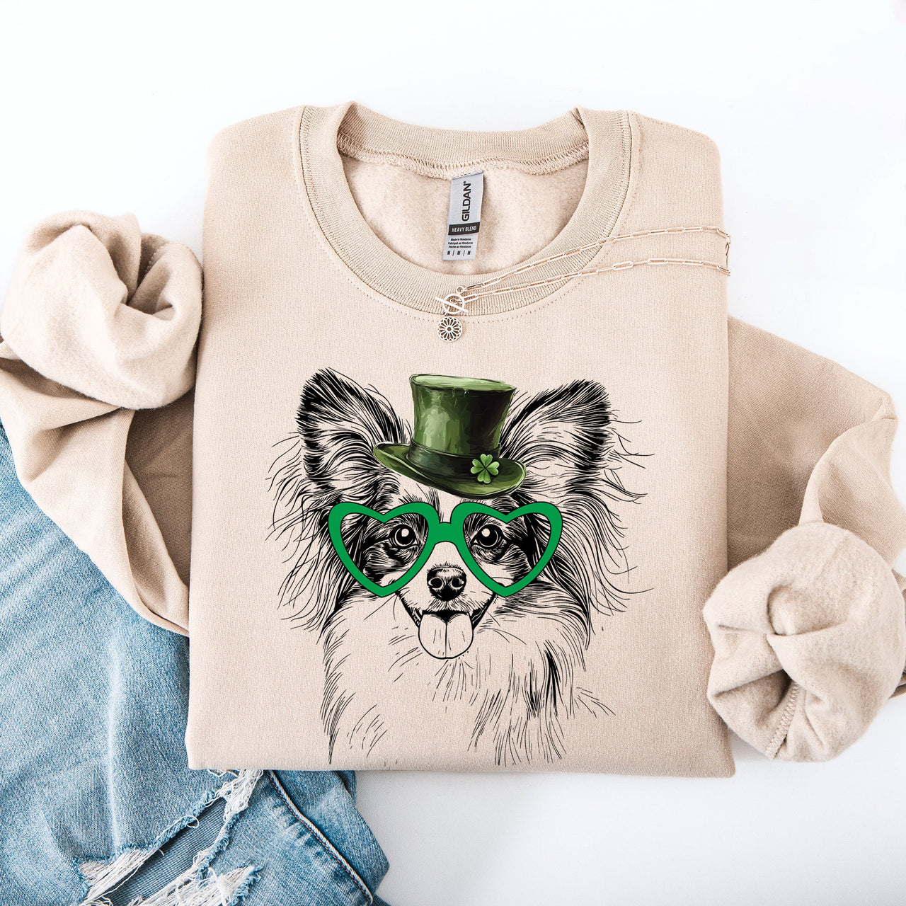 Papillon Adorable Dog St Patrick's Day Lucky Irish Shamrock Celebration With Festive Charm Sweatshirt