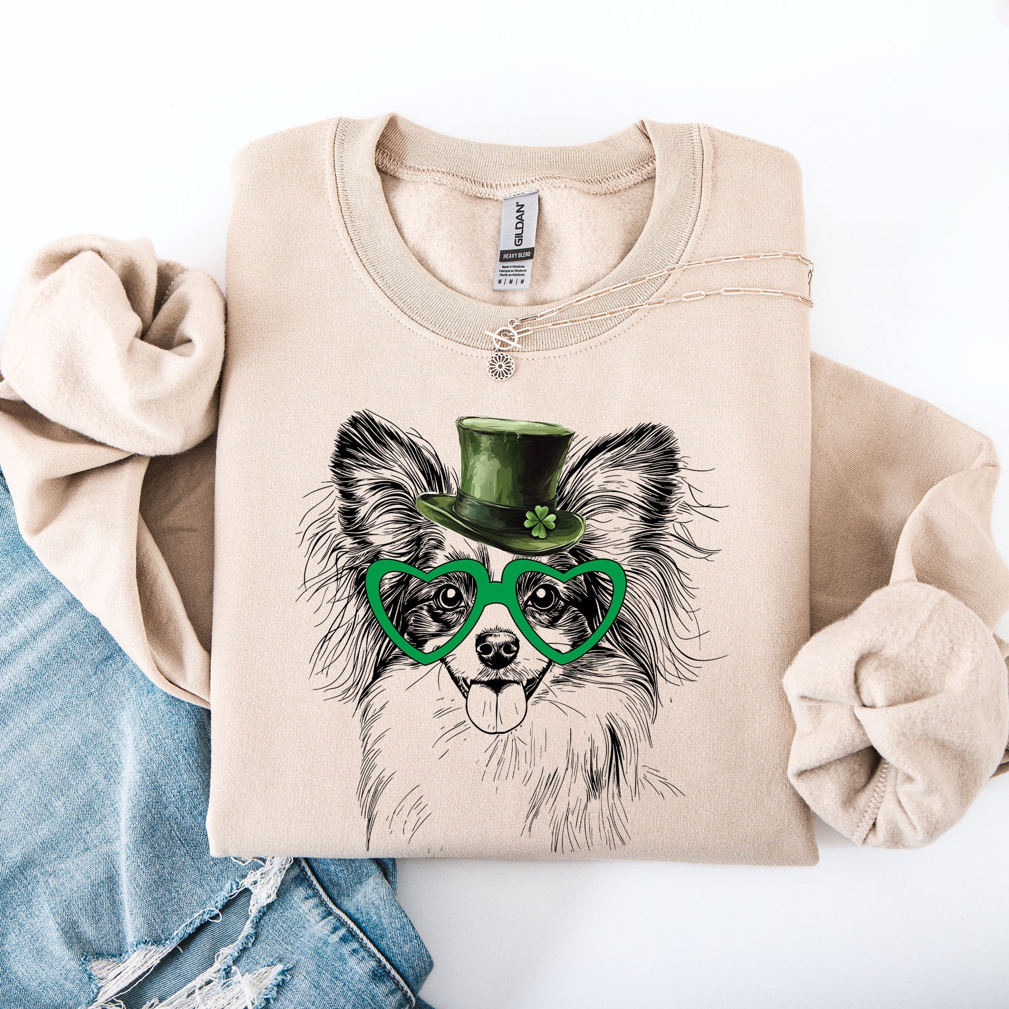 Papillon Adorable Dog St Patrick's Day Lucky Irish Shamrock Celebration With Festive Charm Sweatshirt