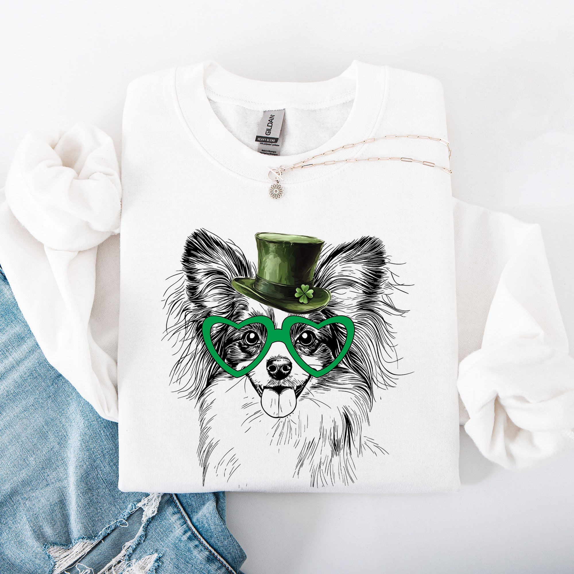 Papillon Adorable Dog St Patrick's Day Lucky Irish Shamrock Celebration With Festive Charm Sweatshirt