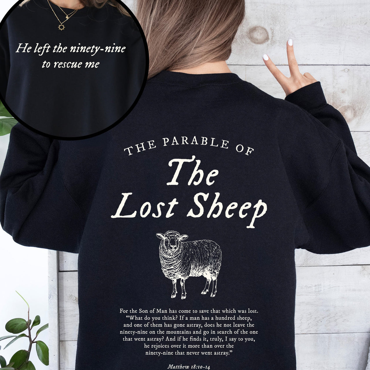 Parable Of The Lost Sheep Front And Back Bible Verse Faith Based Christian Religious Sweatshirt