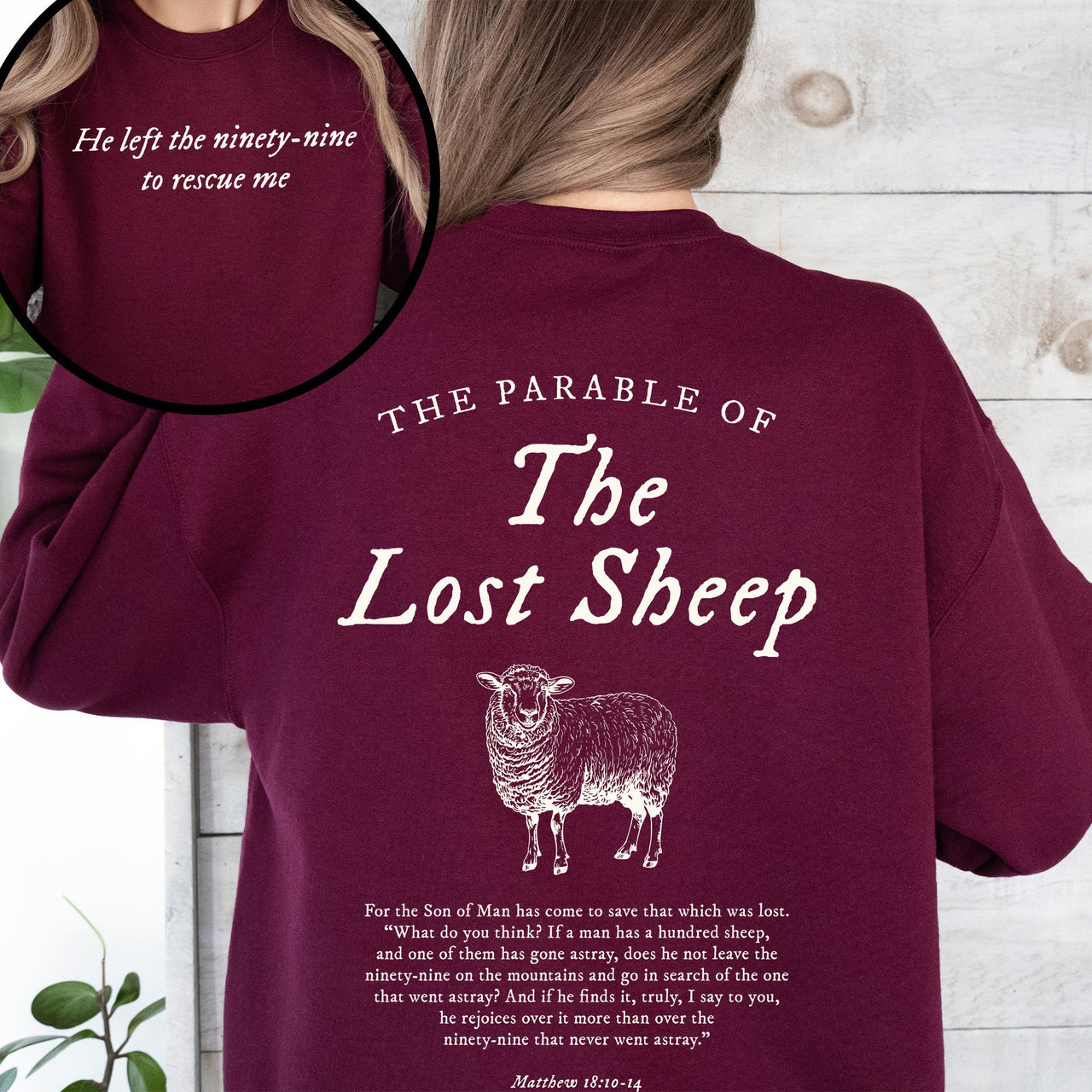 Parable Of The Lost Sheep Front And Back Bible Verse Faith Based Christian Religious Sweatshirt