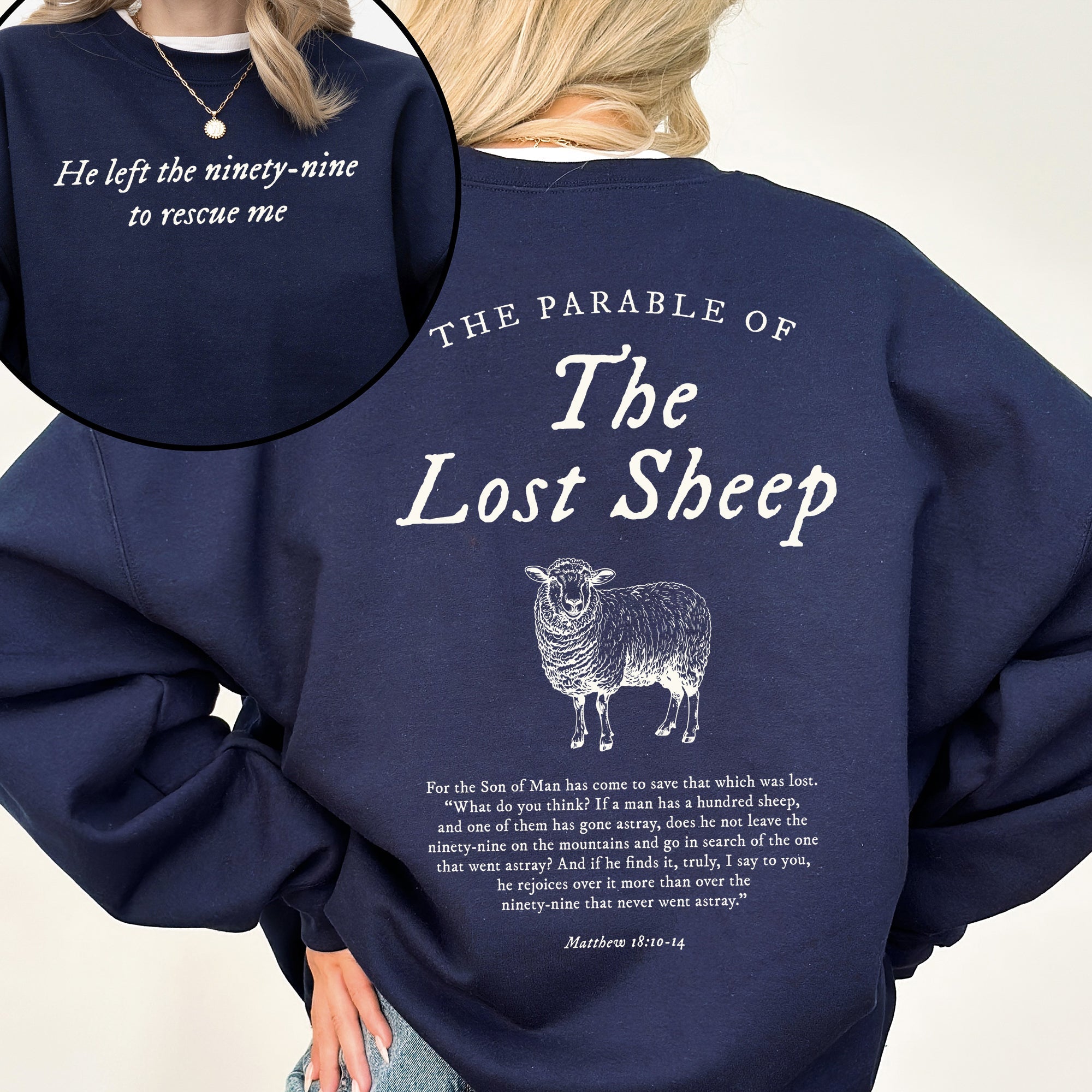 Parable Of The Lost Sheep Front And Back Bible Verse Faith Based Christian Religious Sweatshirt
