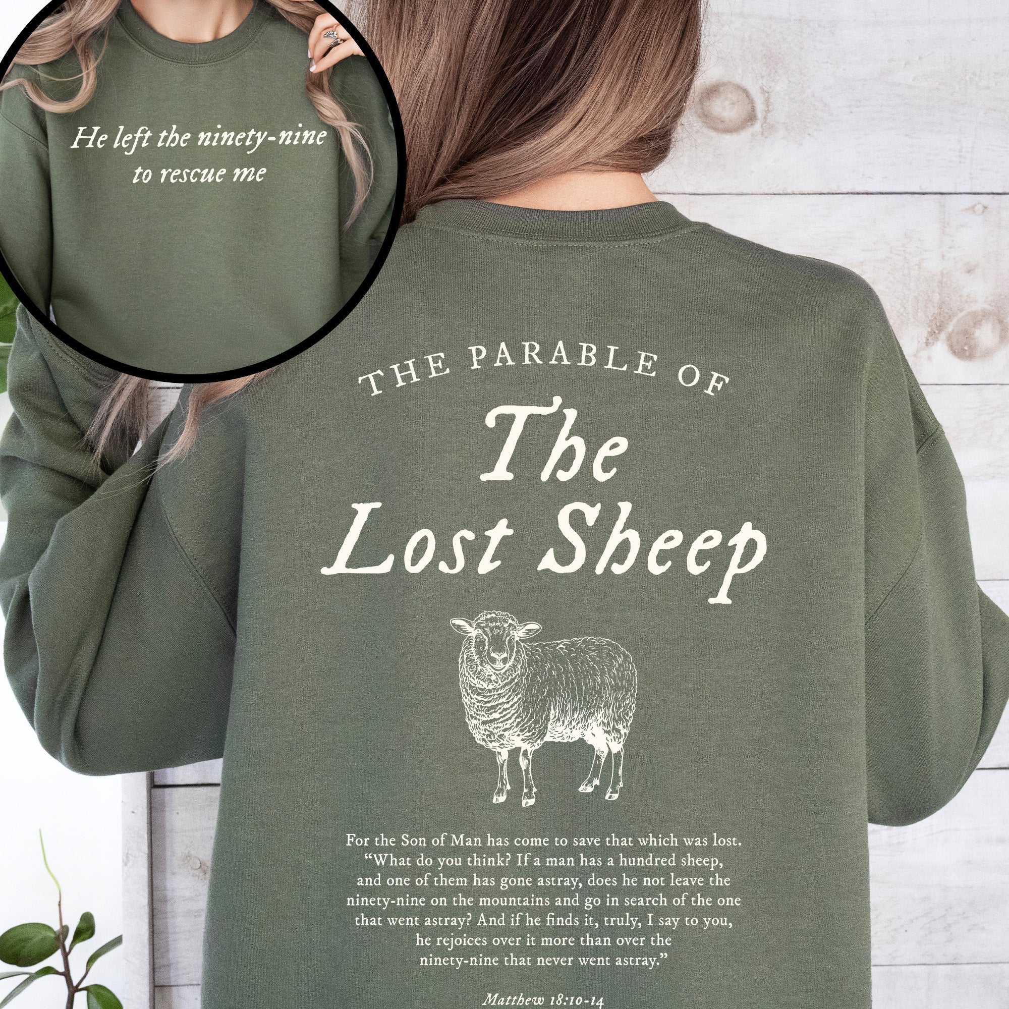 Parable Of The Lost Sheep Front And Back Bible Verse Faith Based Christian Religious Sweatshirt