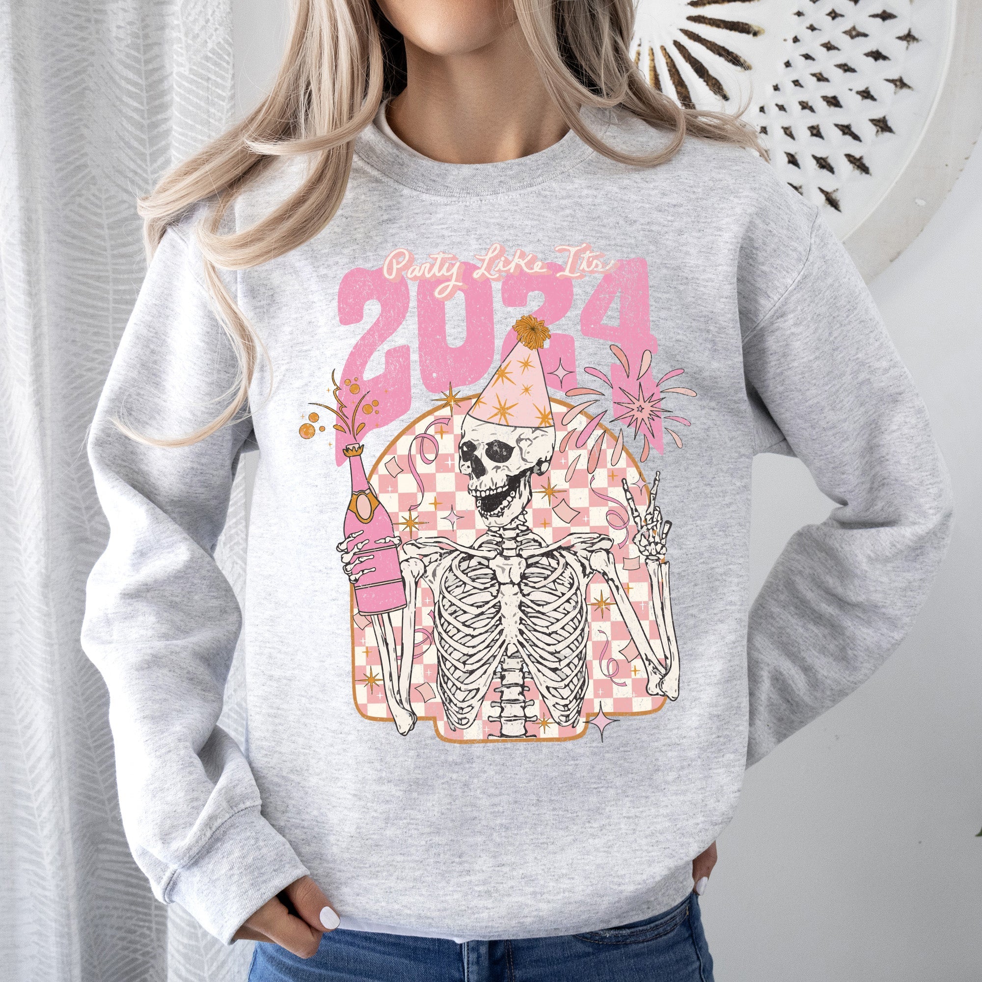 Party Like It's 2024 Skeleton New Year's Celebration Edition Premium Sweatshirt