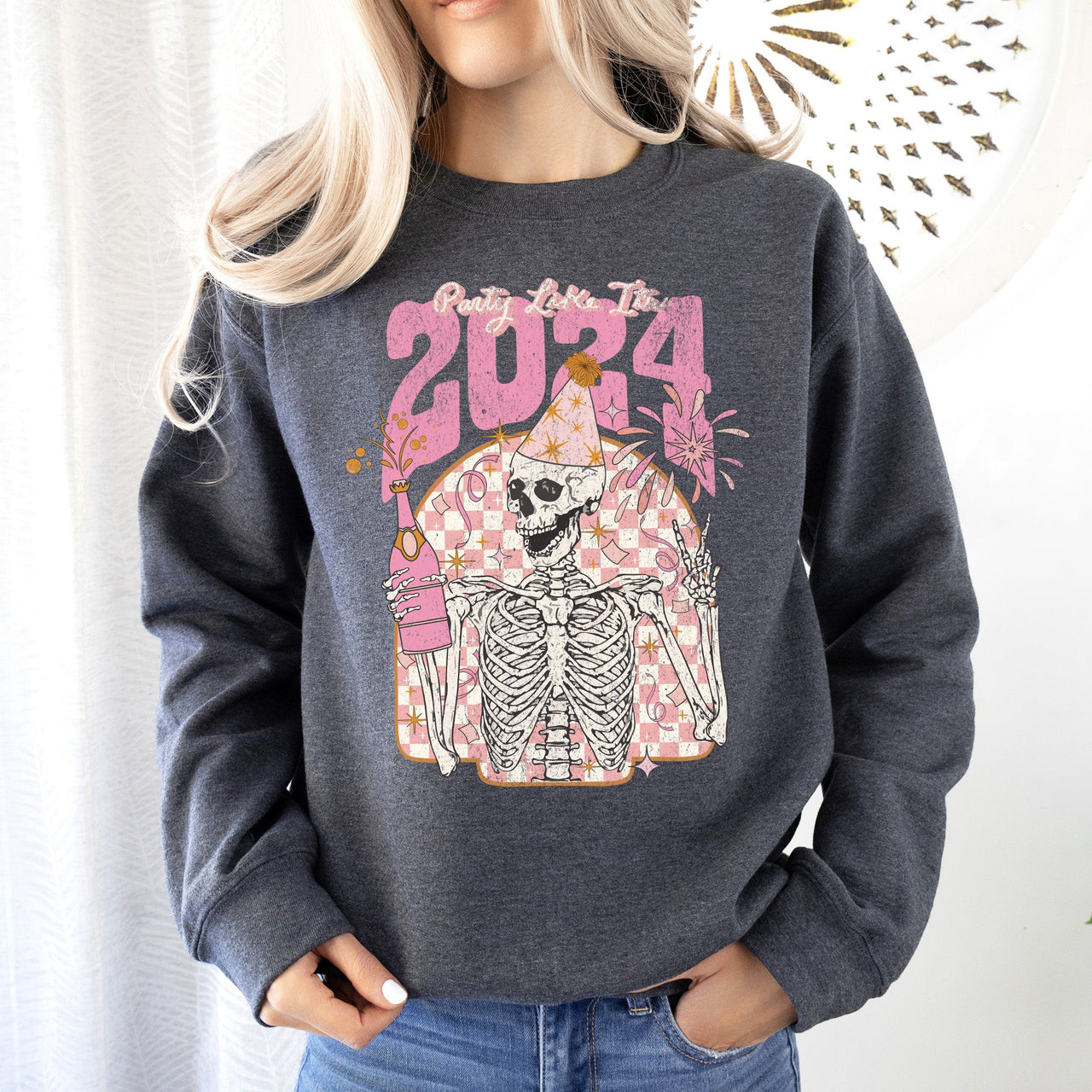 Party Like It's 2024 Skeleton New Year's Celebration Edition Premium Sweatshirt