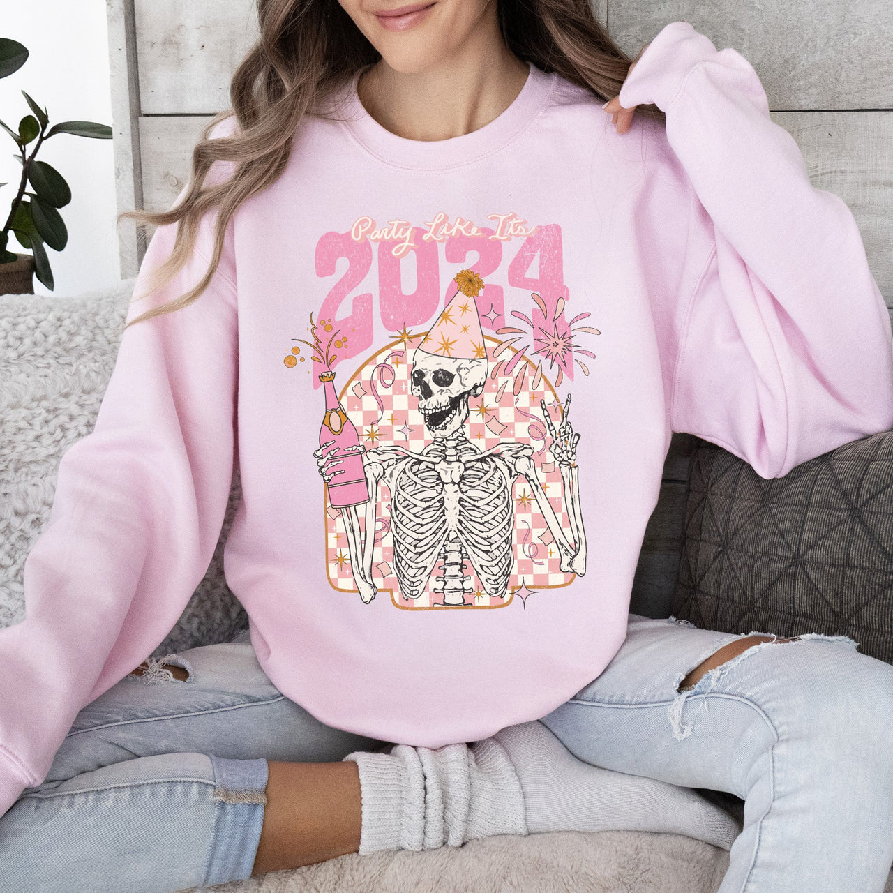 Party Like It's 2024 Skeleton New Year's Celebration Edition Premium Sweatshirt