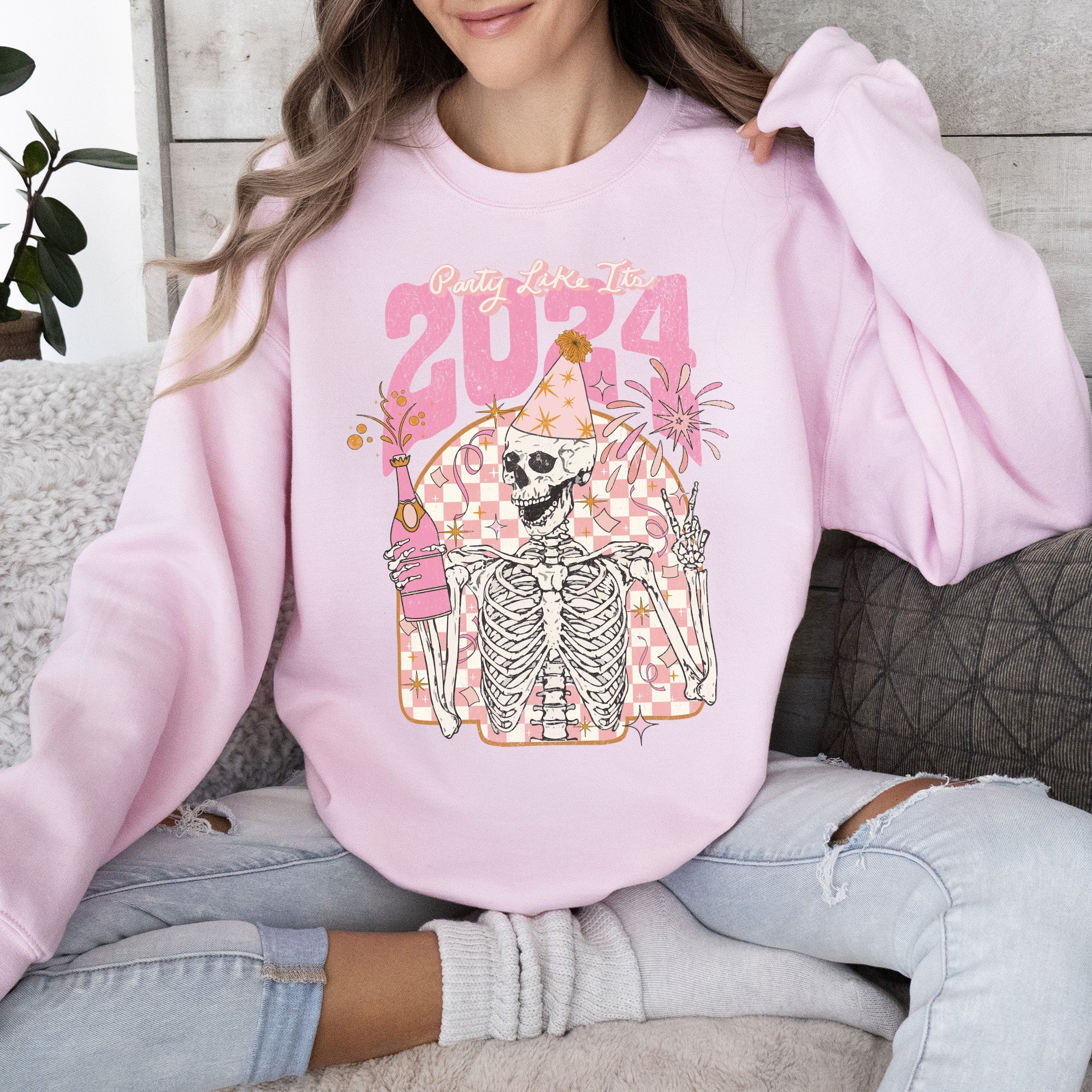 Party Like It's 2024 Skeleton New Year's Celebration Edition Premium Sweatshirt