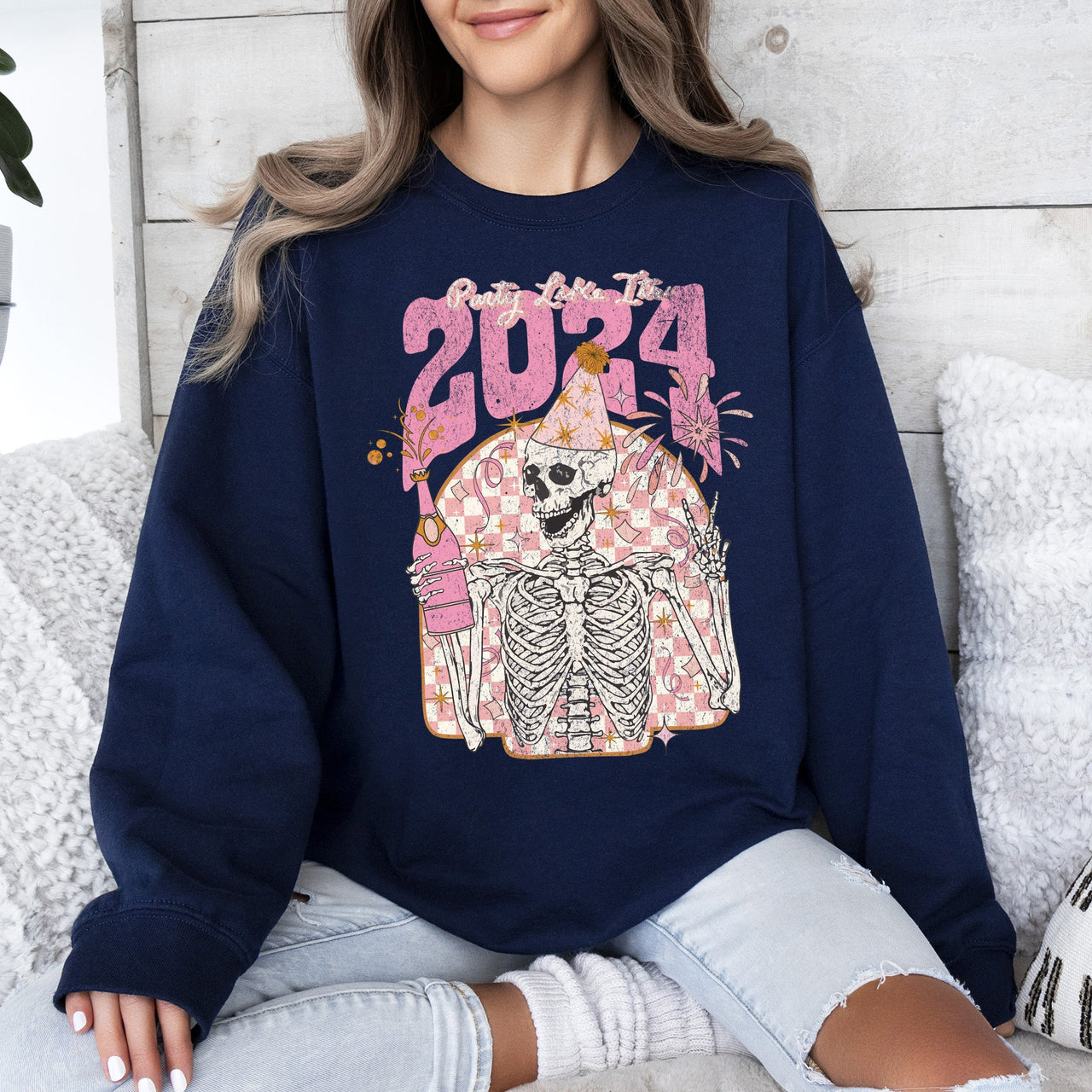 Party Like It's 2024 Skeleton New Year's Celebration Edition Premium Sweatshirt
