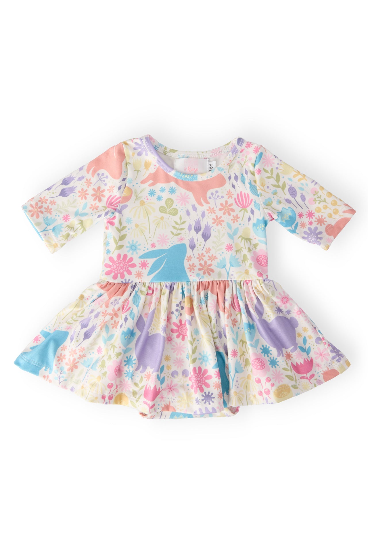 Pastel Floral Bunnies 3/4 Sleeve Twirl Bodysuit