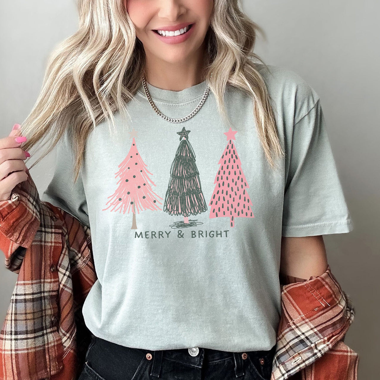 Pastel Christmas Trees, Merry And Bright Holiday Edition Exclusive Comfort Colors Tee