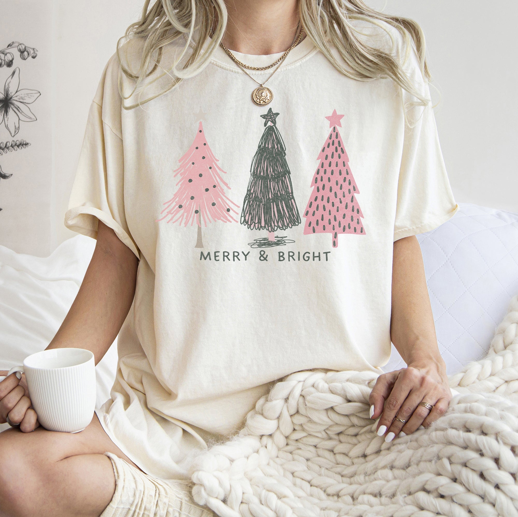 Pastel Christmas Trees, Merry And Bright Holiday Edition Exclusive Comfort Colors Tee