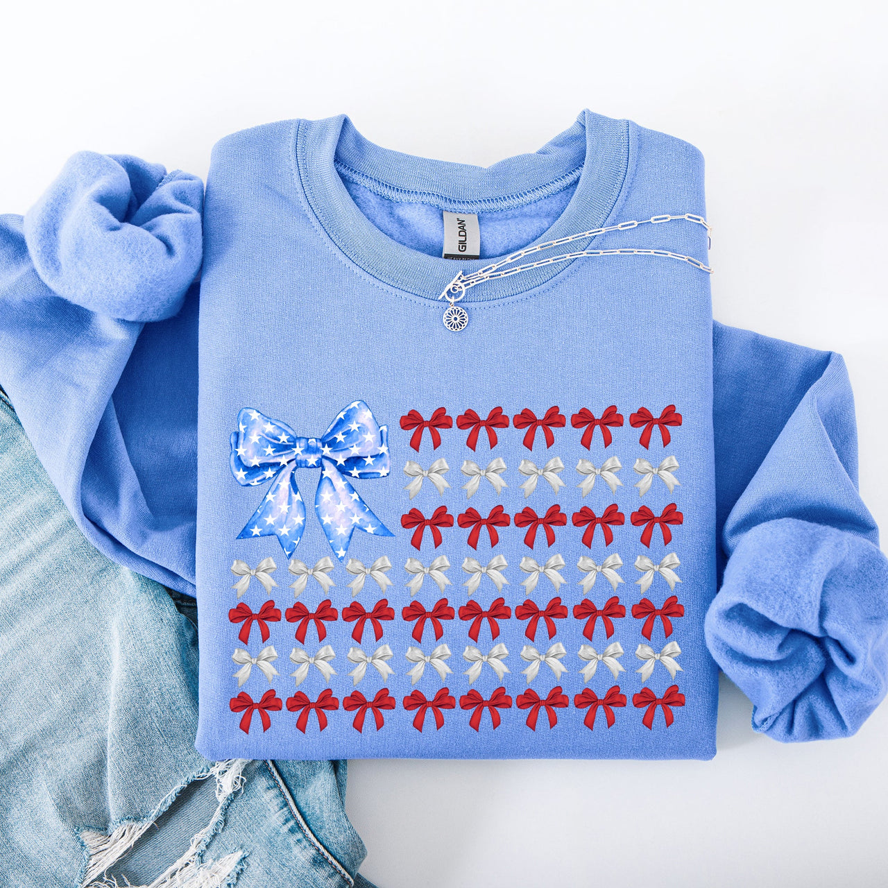 Patriotic Bows Flag USA Coquette Ribbons America Fourth of July Graphic Sweatshirt