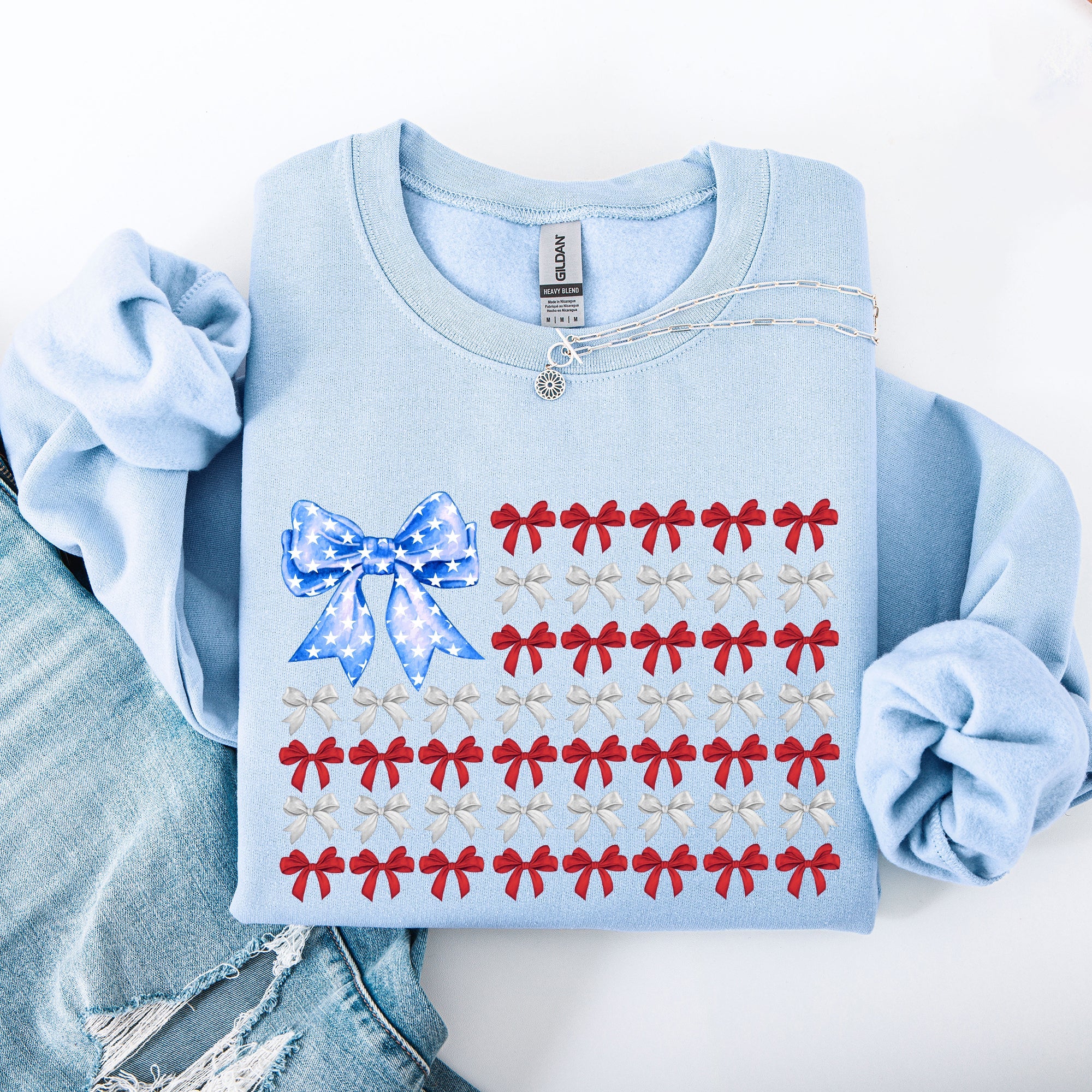Patriotic Bows Flag USA Coquette Ribbons America Fourth of July Graphic Sweatshirt